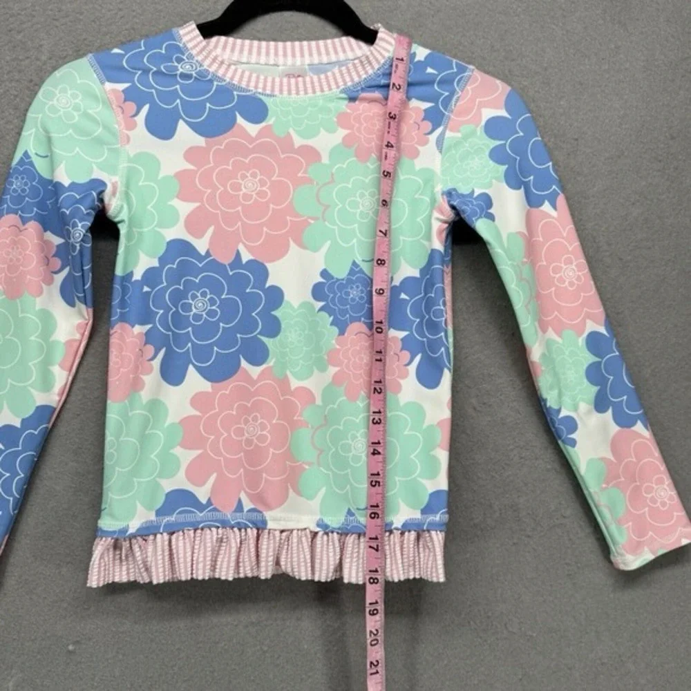Ruffle Butts Rash Guard Girls‎ Size 7 Seersucker Blue Pink Swim Top Long-Sleeve